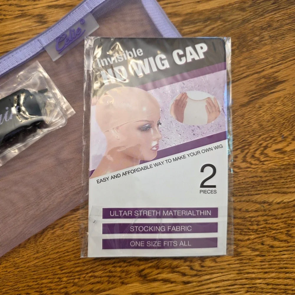 Celie Hair Wig Accessory Kit HD Wig Caps Melt Band Comb Purple Mesh Pouch NEW
